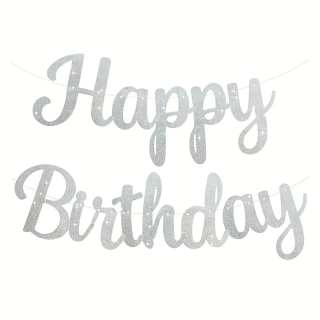 Nápis HAPPY BIRTHDAY – stříbrný glitrový, velký