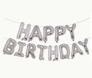 Fóliový nápis HAPPY BIRTHDAY – stříbrný (40 cm výška písmen)