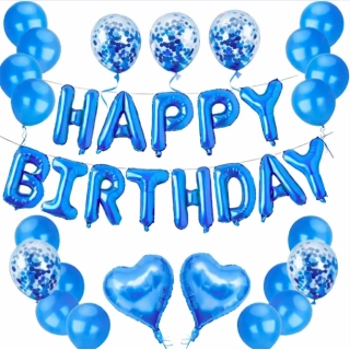 Sada balónků – Happy Birthday modrá + 14 balónků