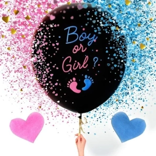 Gender Reveal – Černý balónek na propíchnutí s konfetami