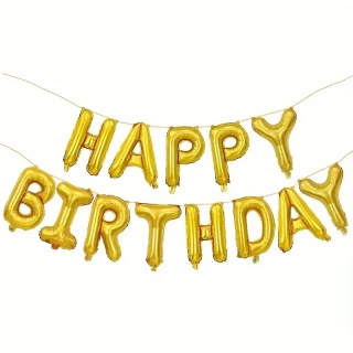 Fóliový nápis HAPPY BIRTHDAY – zlatý (40 cm výška písmen)